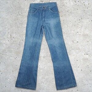 Vintage 70s High Rise Flare Jeans Size 28 Medium Wash Denim Gauchos Brand
